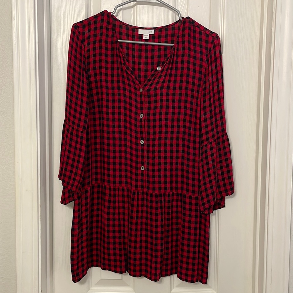 J Jill buffalo check peplum blouse